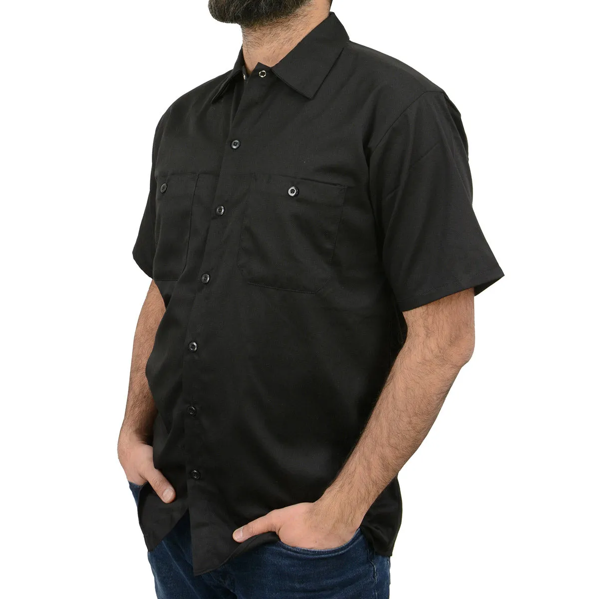 Milwaukee Leather MDM11669 Men's Black Button Up Heavy Duty Work Shirt | Classic Mechanic Work Shirt w/ Pockets