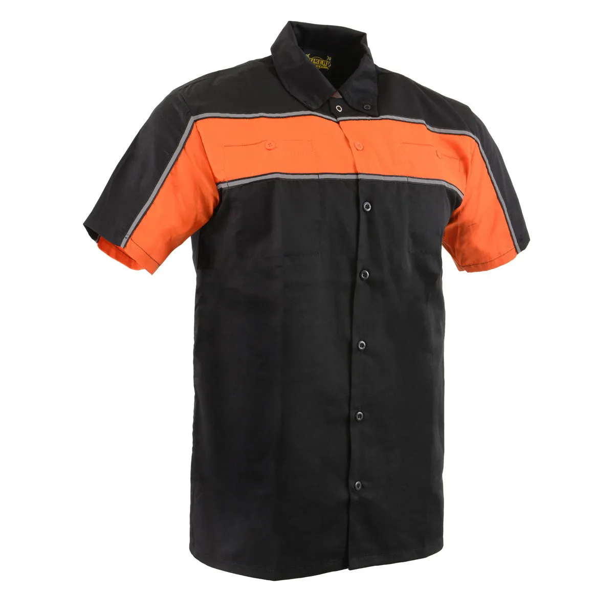 Milwaukee Leather MDM11673 Men's Black and Orange Button Up Heavy-Duty Work Shirt | Classic Mechanic Work Shirt