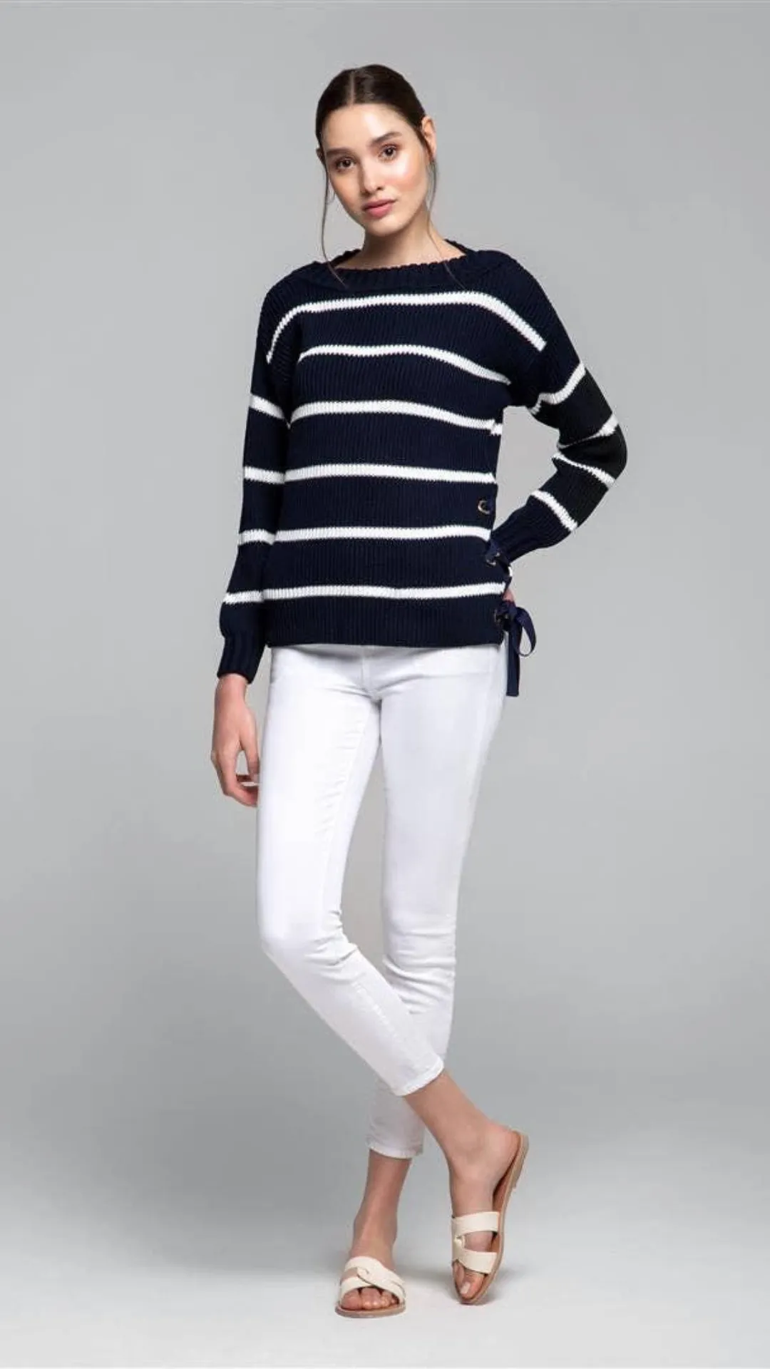 Monaco Sweater - Midnight Blue & White