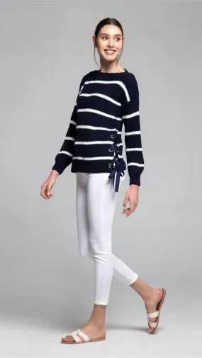 Monaco Sweater - Midnight Blue & White