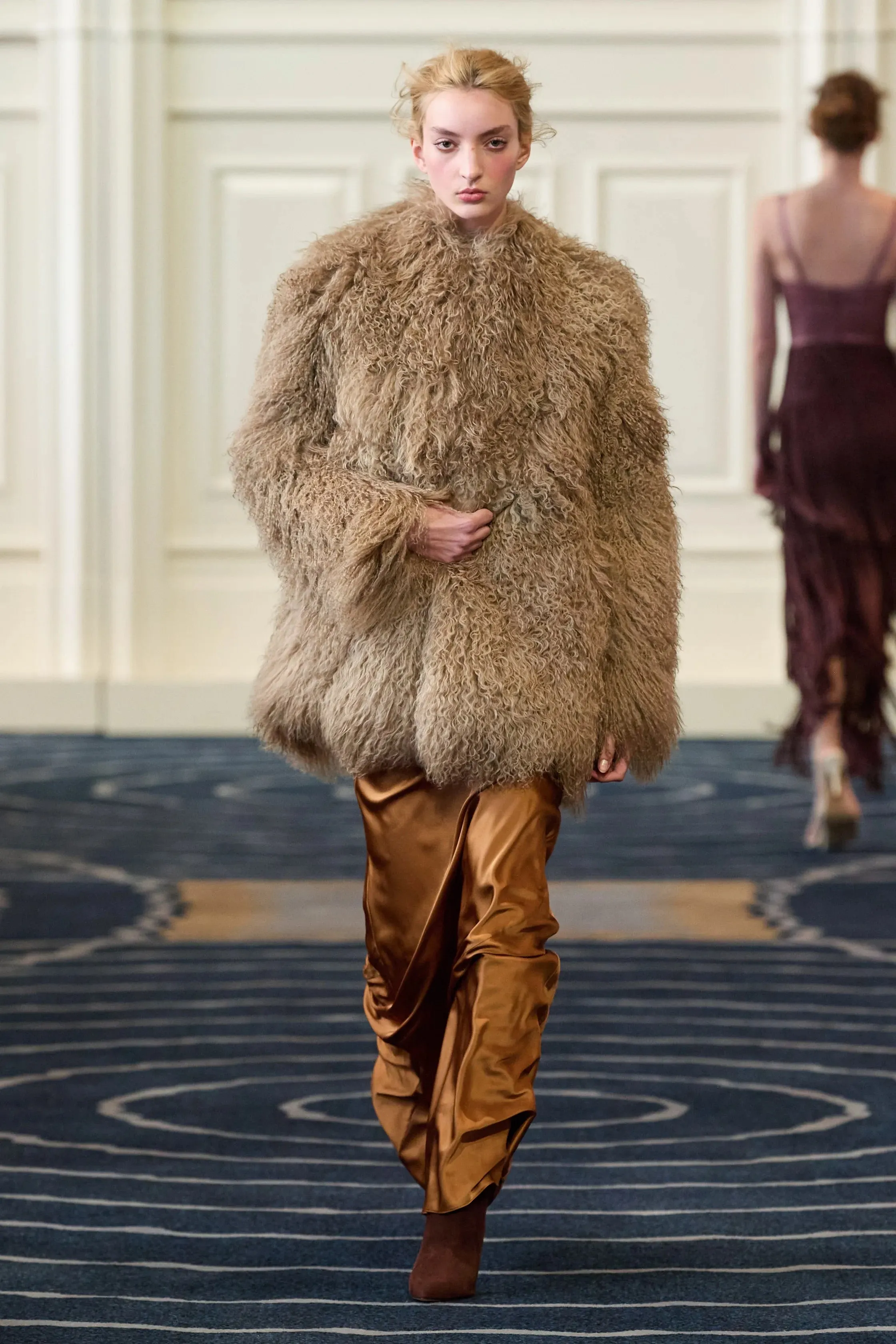 Mongolian Lamb Shearling Coat in Camel