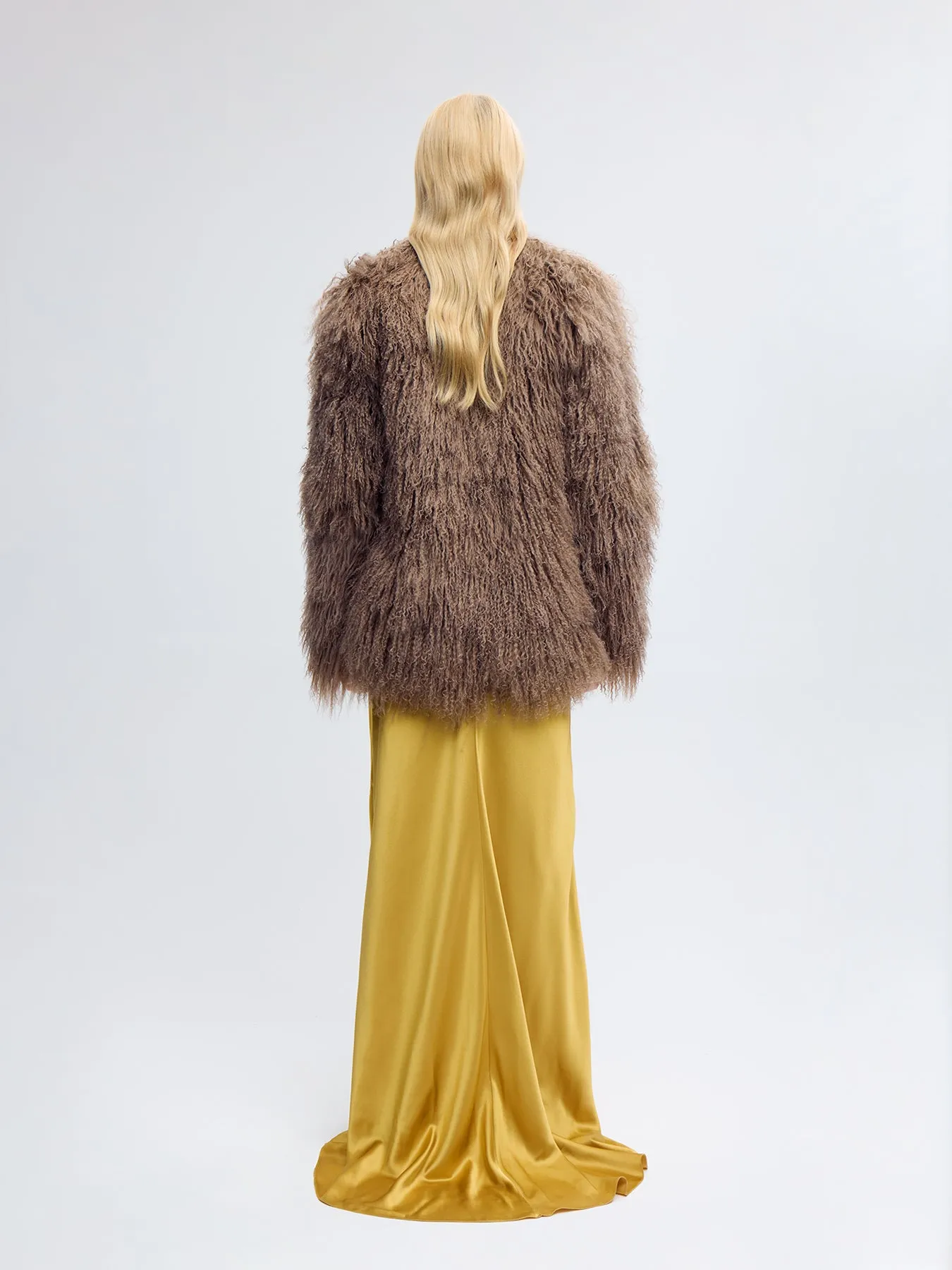 Mongolian Lamb Shearling Coat in Camel