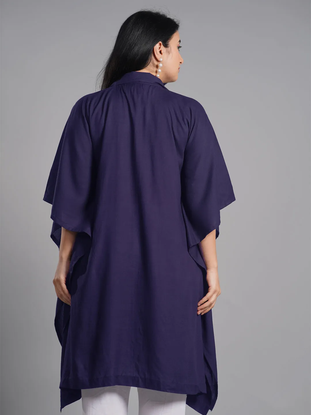 Navy Rayon Shirt-Kaftan - Modern