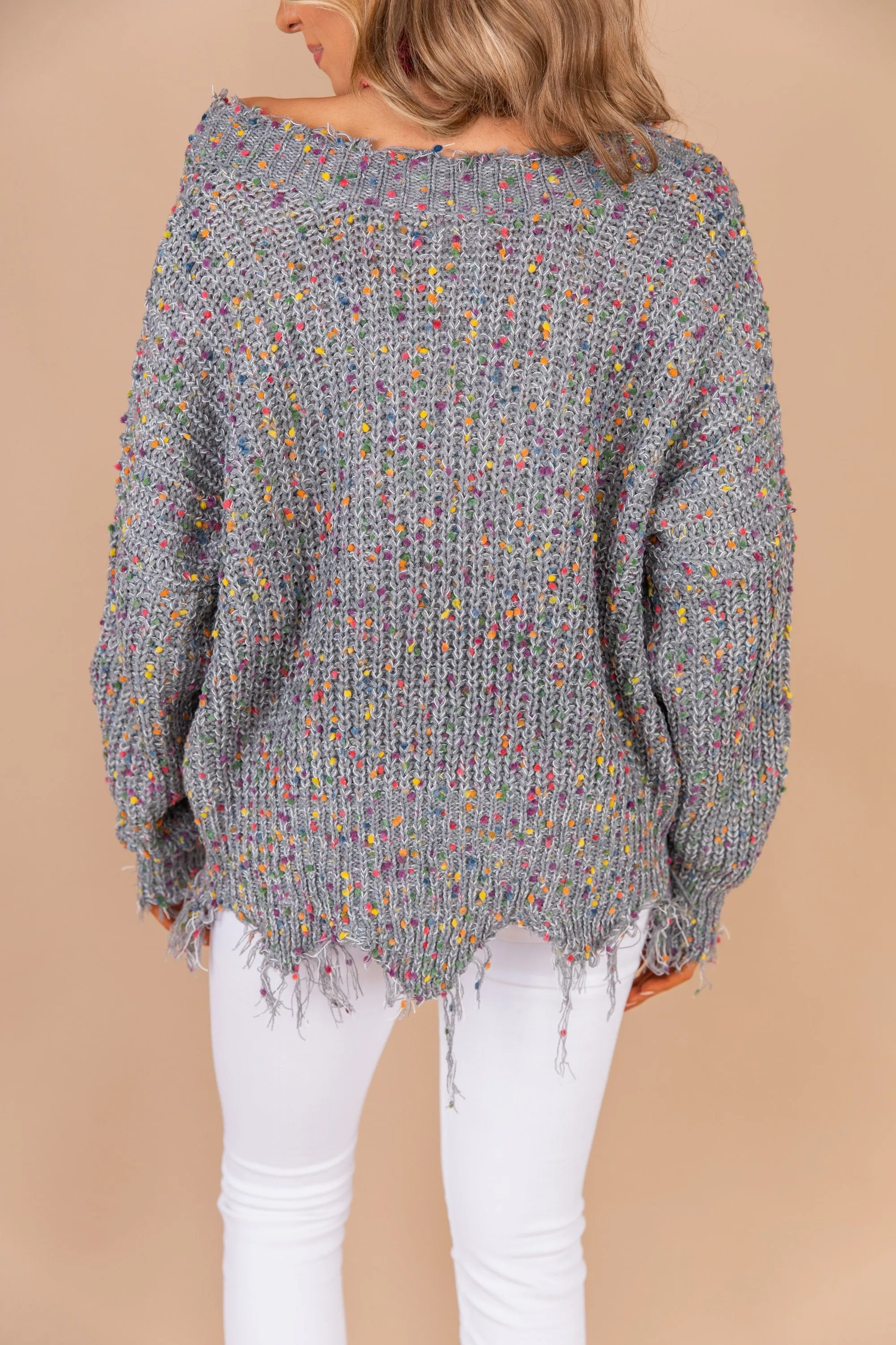 Never Too Late Gray Confetti Sweater