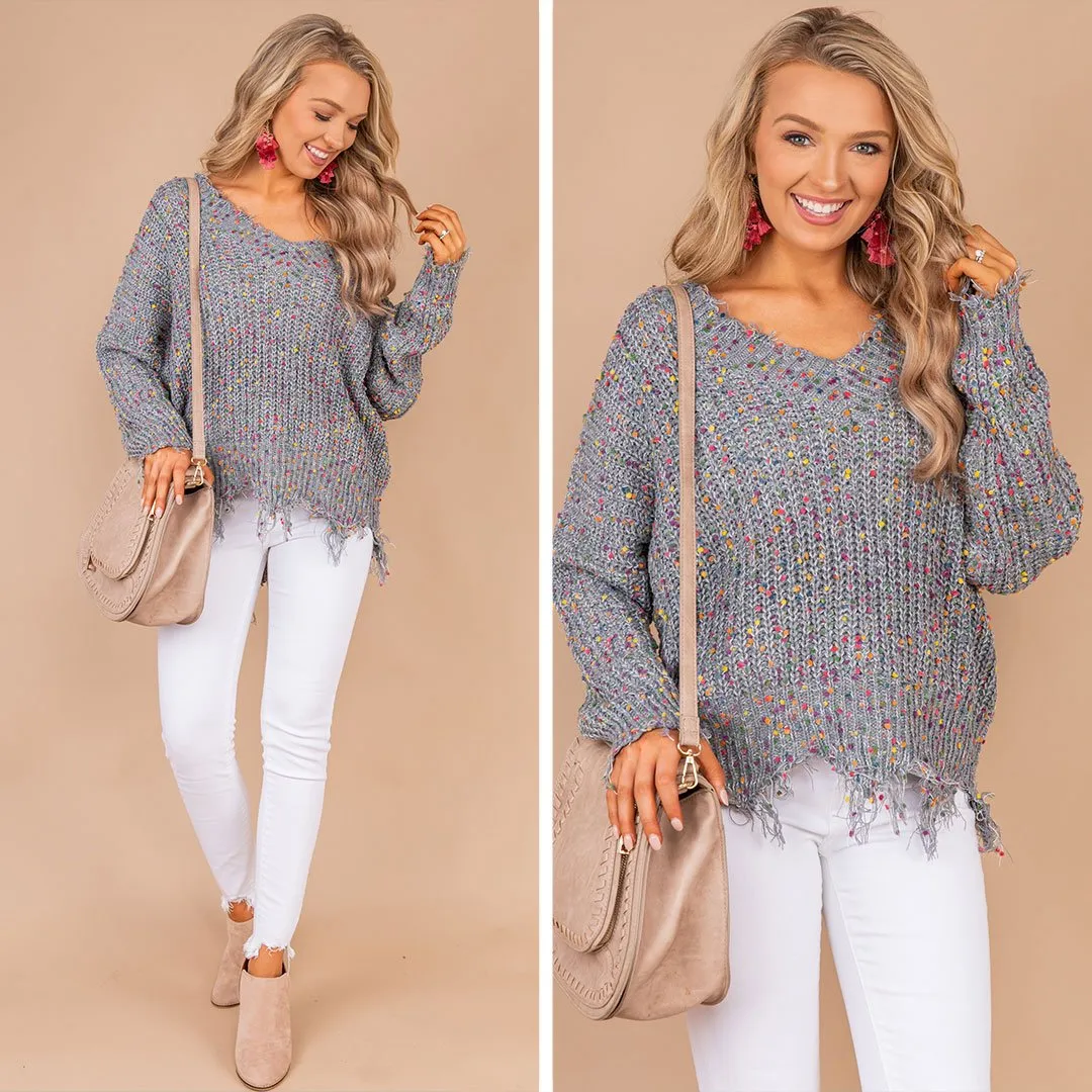 Never Too Late Gray Confetti Sweater