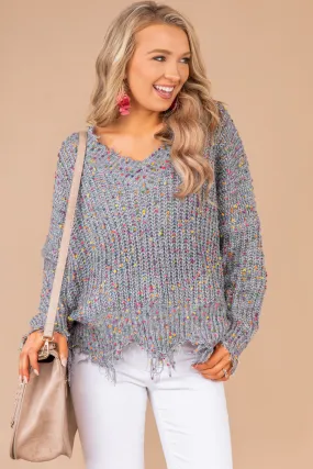 Never Too Late Gray Confetti Sweater