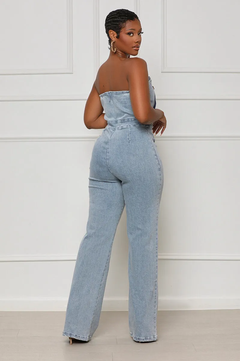 New Statement Denim Jumpsuit (Light Wash)- FINAL SALE