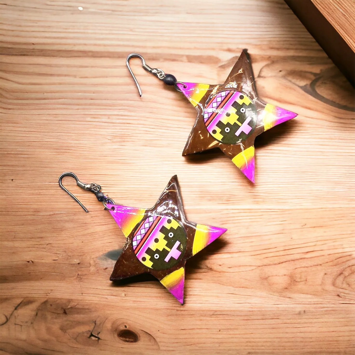 OLDTRIBES™ Painted Wood Yellow Star Earrings