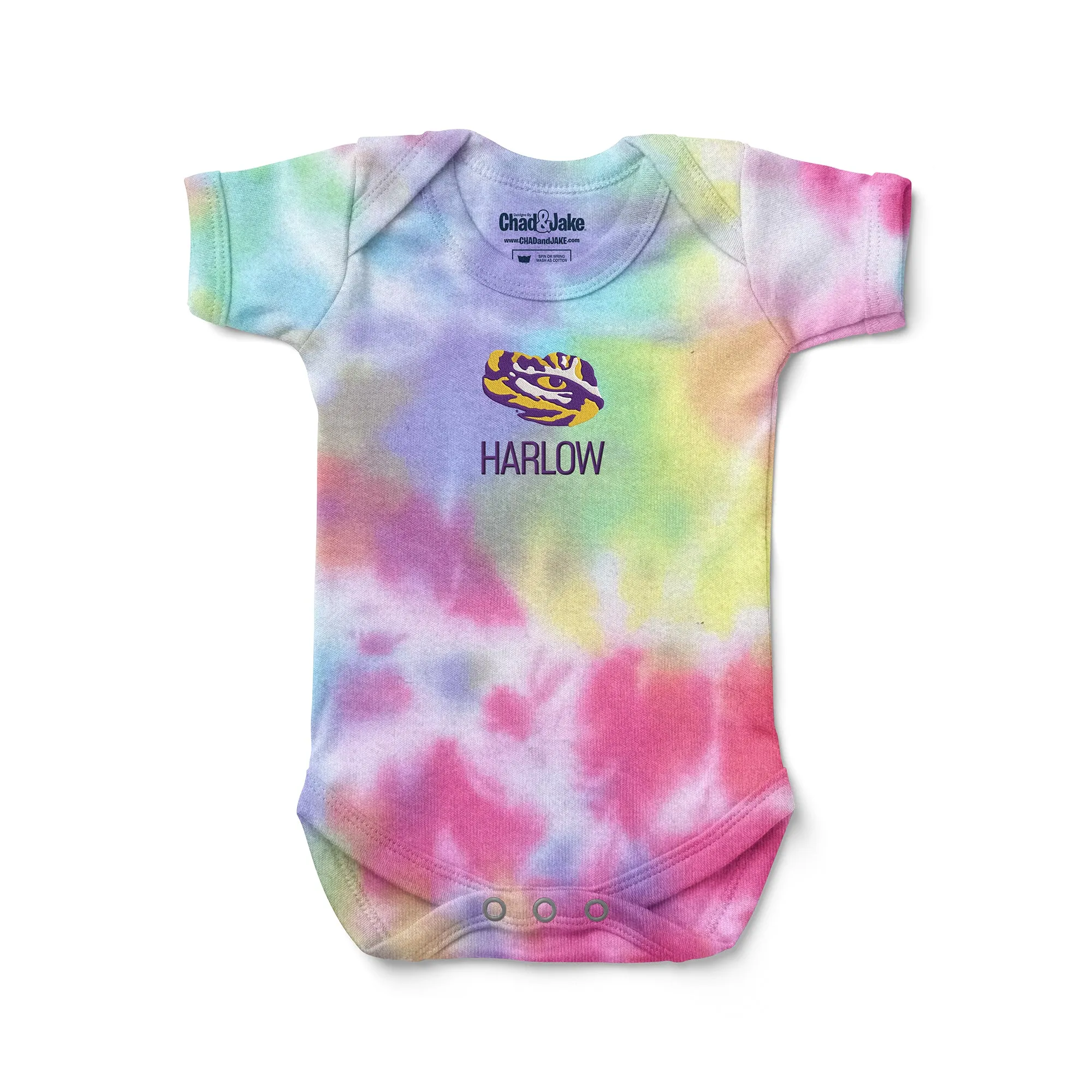 Personalized LSU Tigers Eye Tie Dye Bodysuit