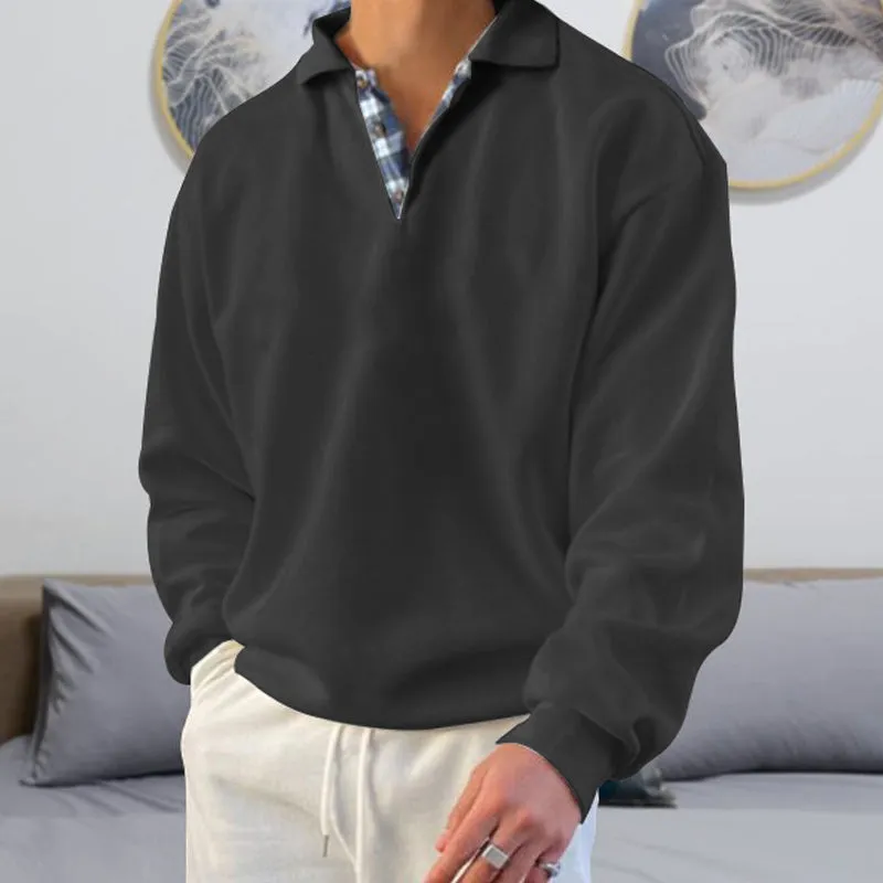 Plain polo shirt with check neck for men