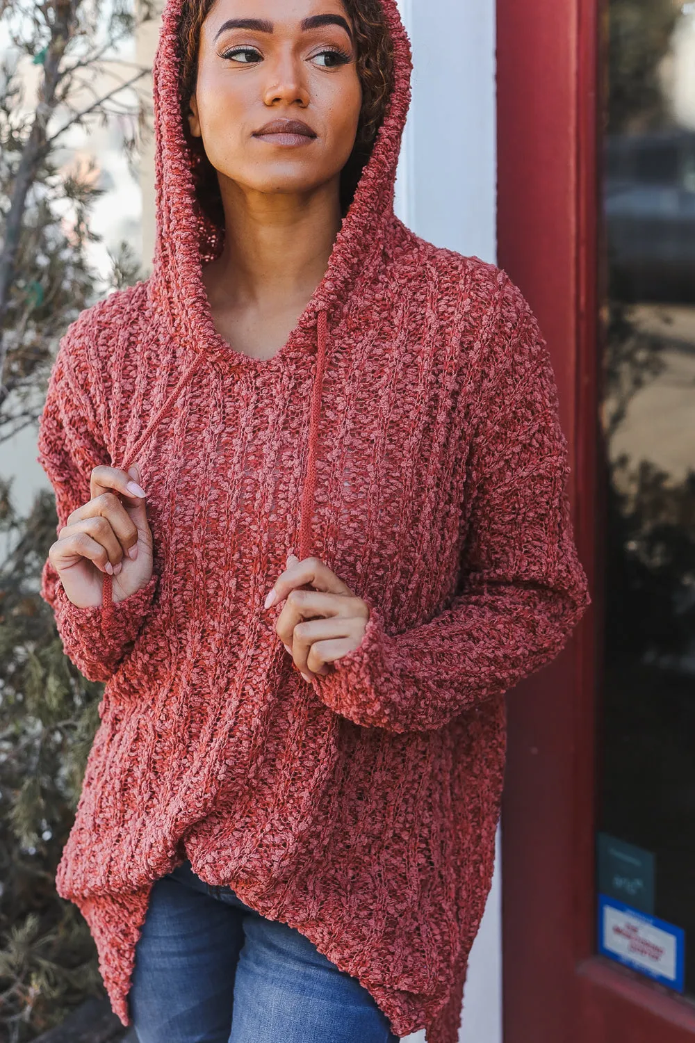 PLUS Follow Me Crimson Loose Knit Oversized Sweater Hoodie