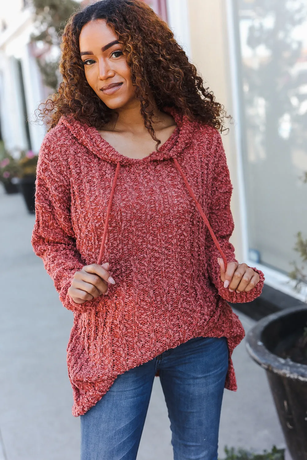 PLUS Follow Me Crimson Loose Knit Oversized Sweater Hoodie