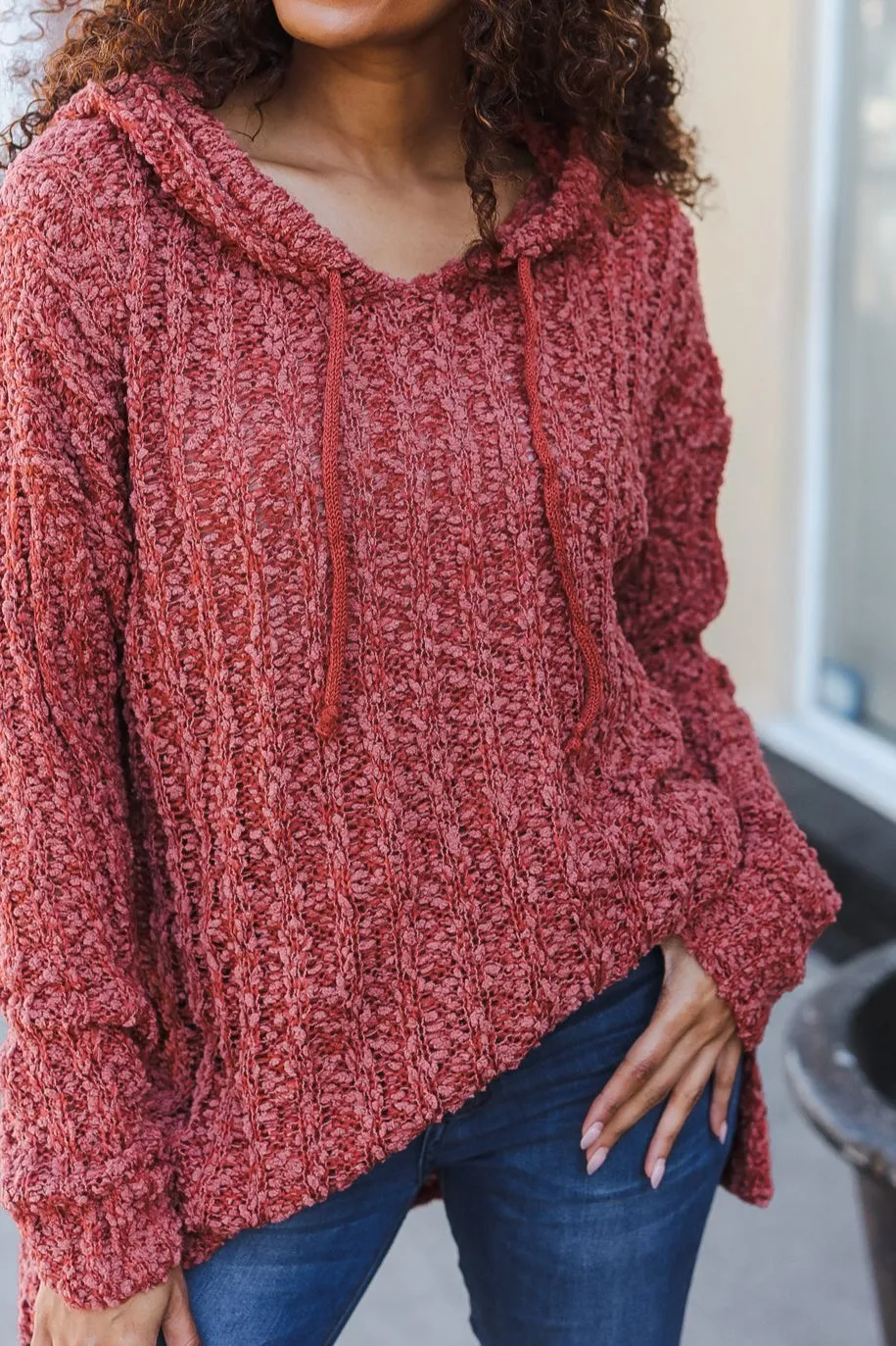 PLUS Follow Me Crimson Loose Knit Oversized Sweater Hoodie