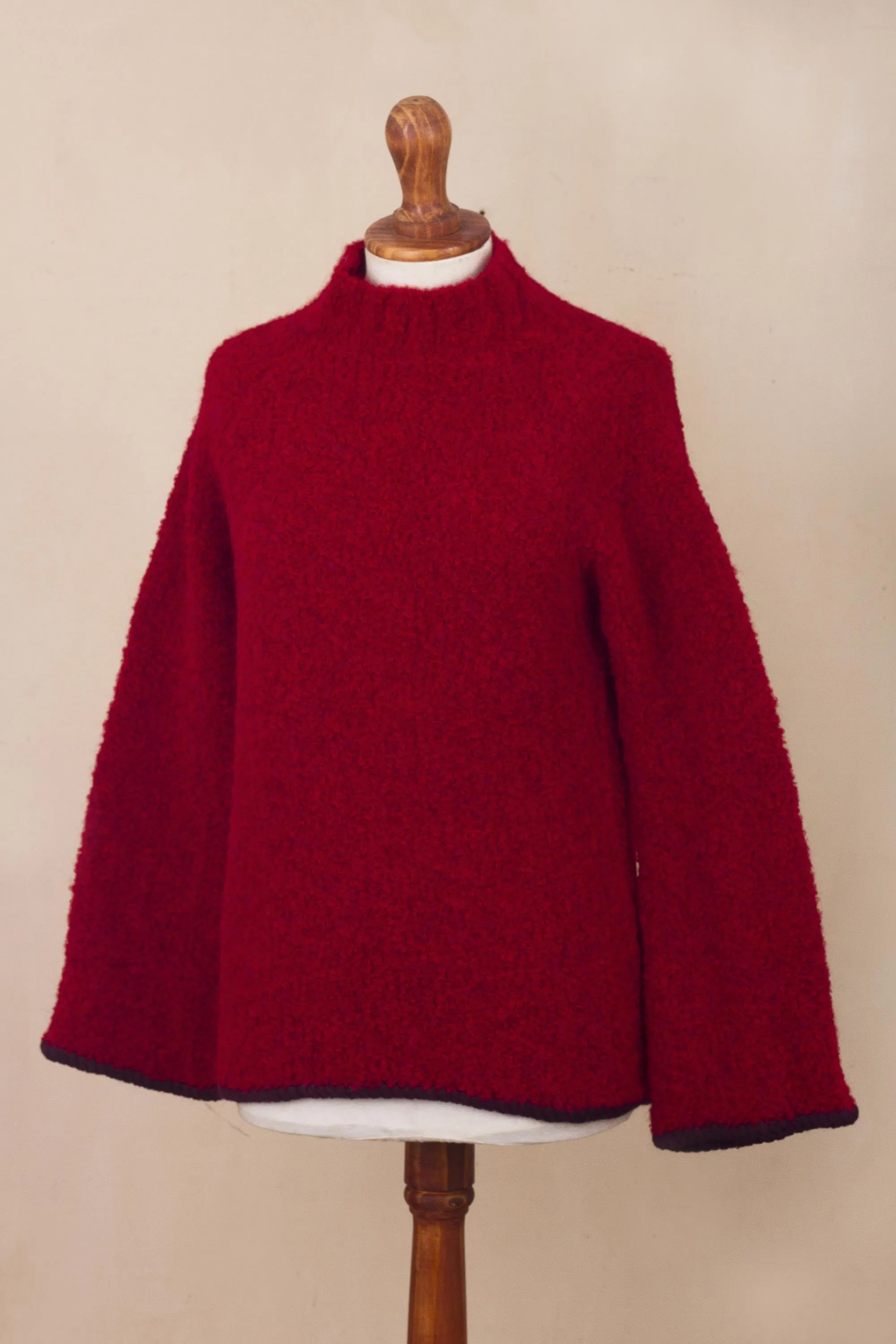 Plush and Warm Red Alpaca Blend Boucle Sweater - Sumptuous Warmth in Red | NOVICA