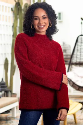 Plush and Warm Red Alpaca Blend Boucle Sweater - Sumptuous Warmth in Red | NOVICA