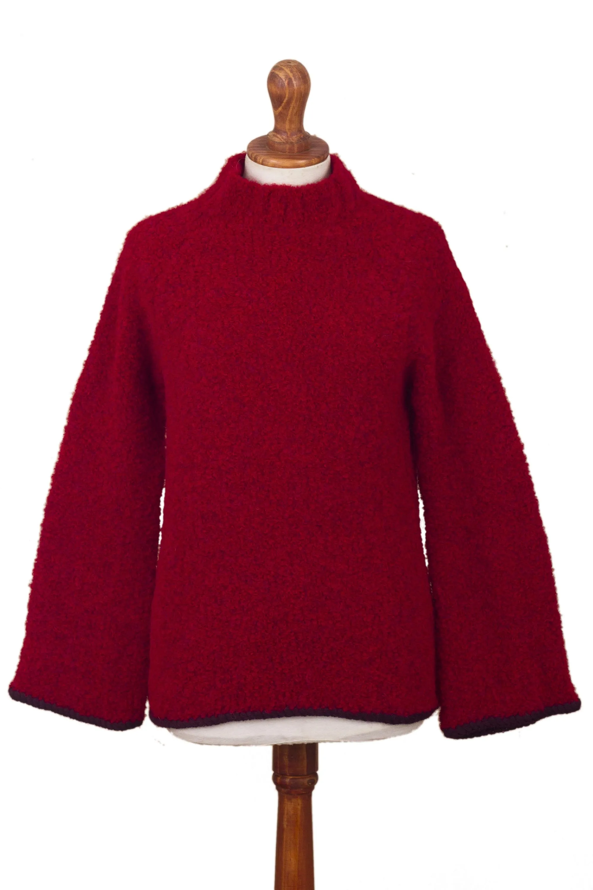 Plush and Warm Red Alpaca Blend Boucle Sweater - Sumptuous Warmth in Red | NOVICA