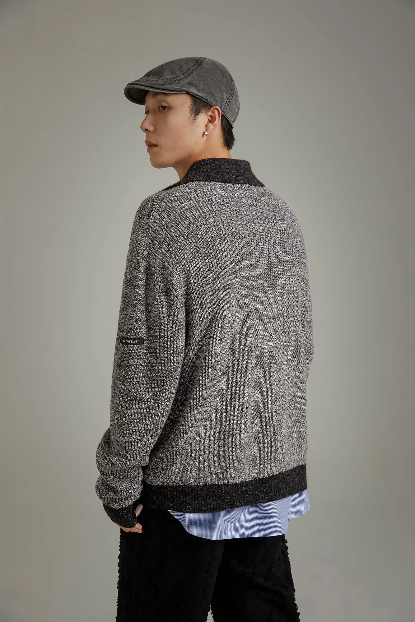 Polo Neck Color Combination Knit Sweater