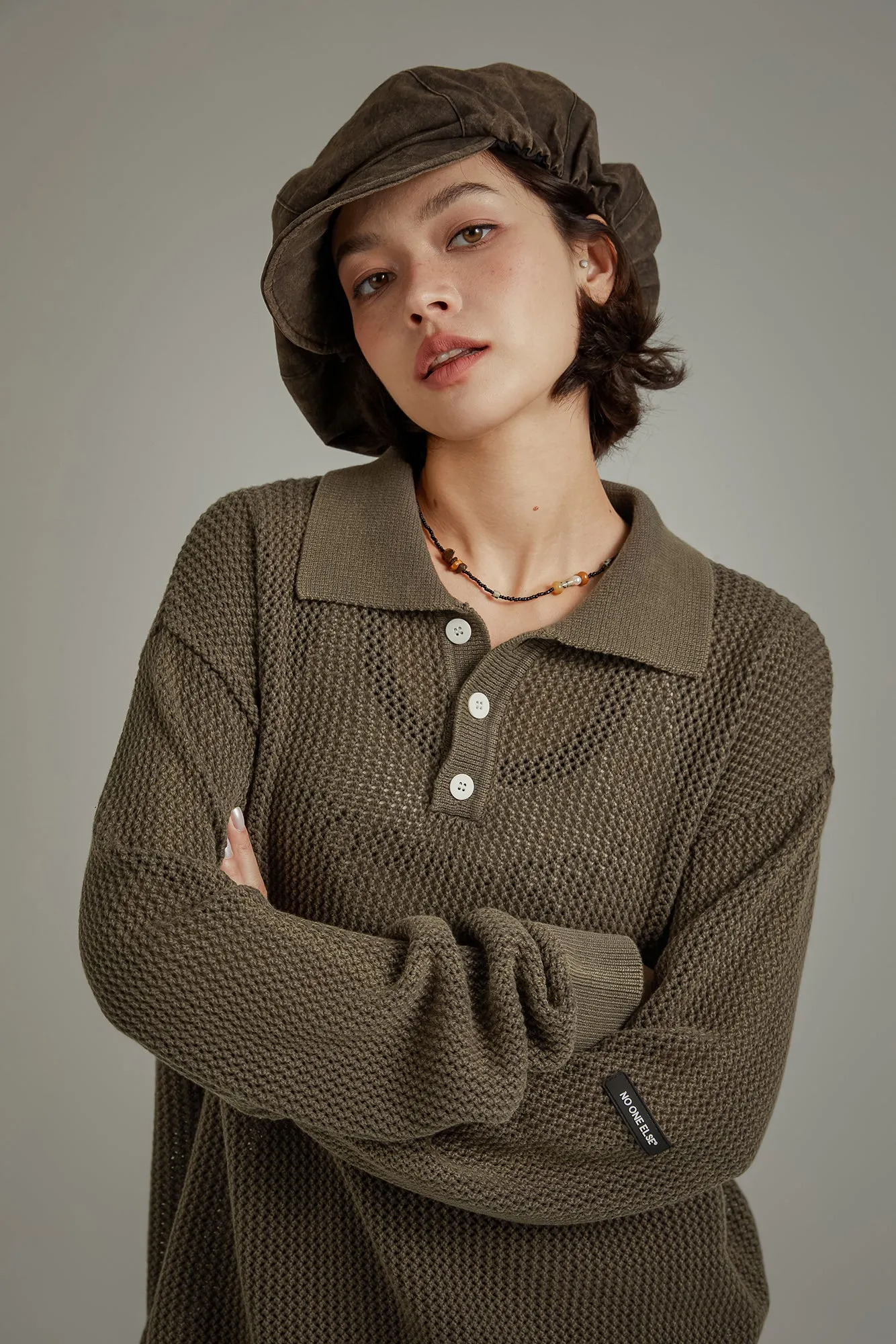 Polo Neck Loose Knit Sweater