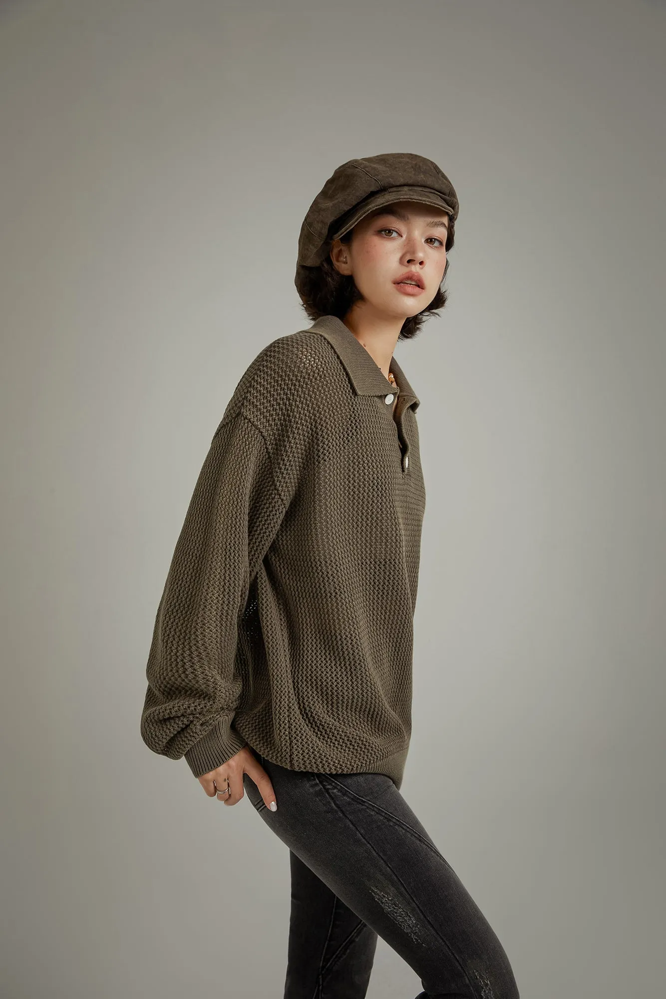 Polo Neck Loose Knit Sweater