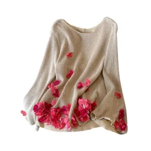 Pre Order: 3D Flower Horn Sleeve Knitted Sweater