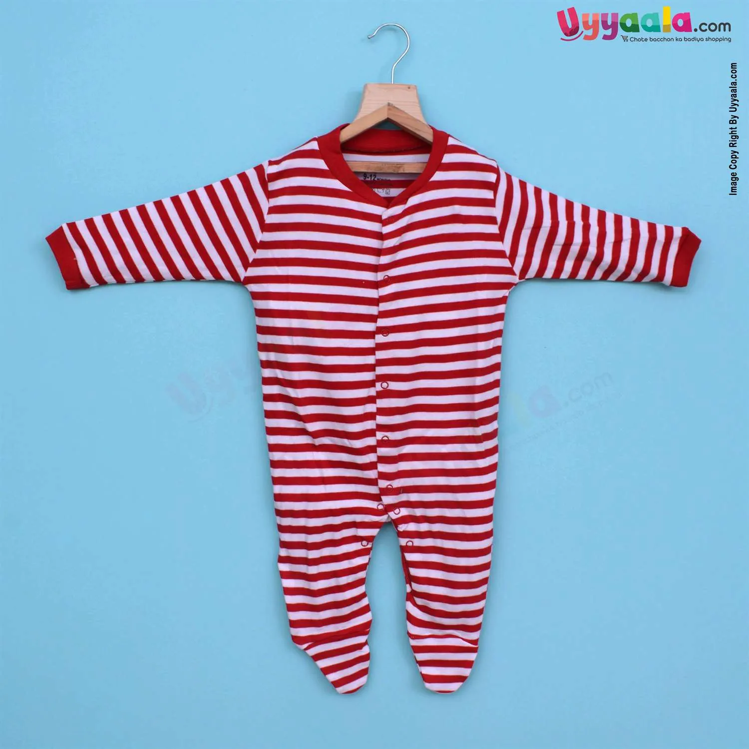 PRECIOUS ONE Sleep Suits soft Hosiery Cotton - Stripes Print Red & White, Plain Red and Christmas Printed White 3P Pack (9-12M)