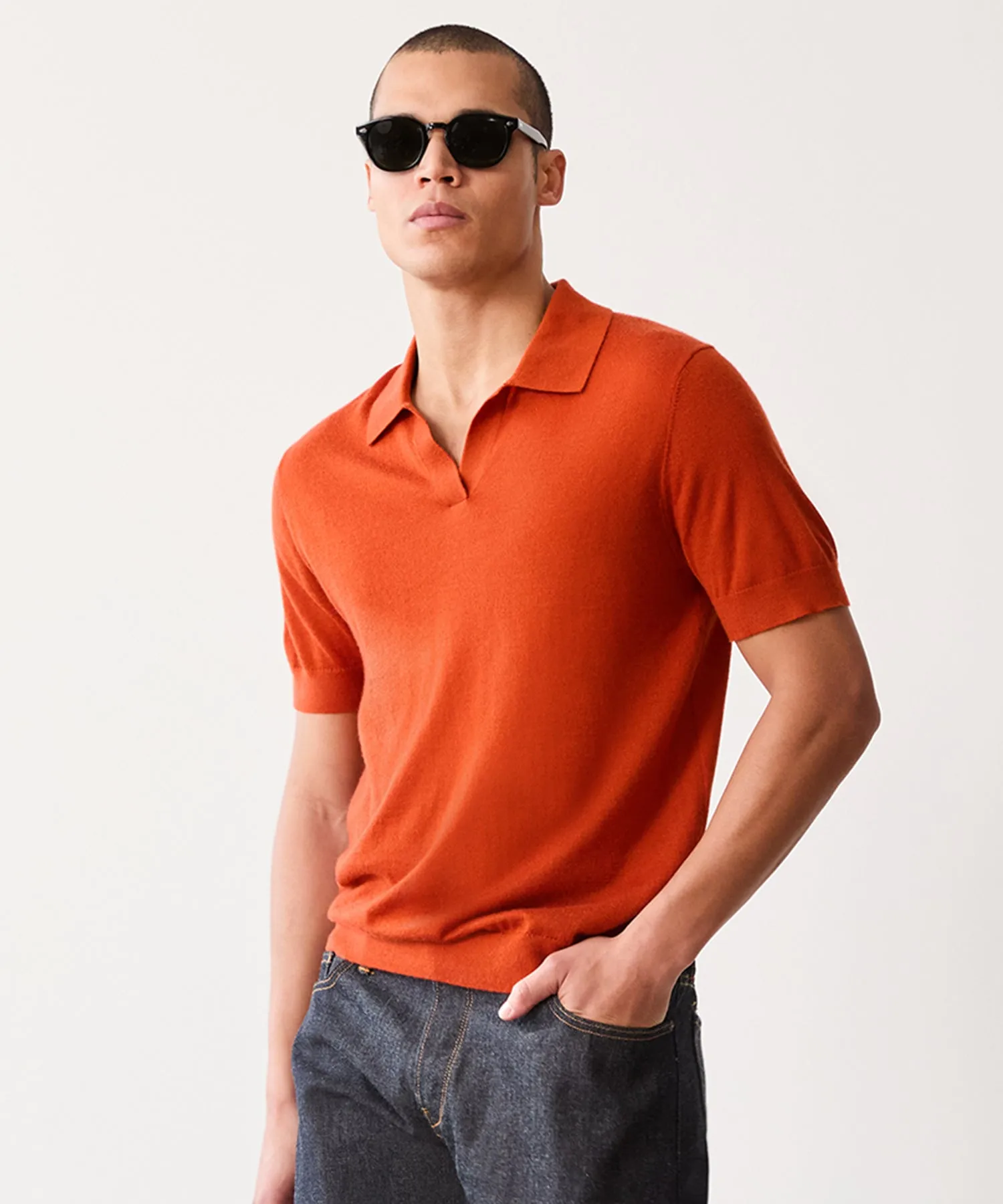 Premium Cashmere Montauk Polo in Copper Clay