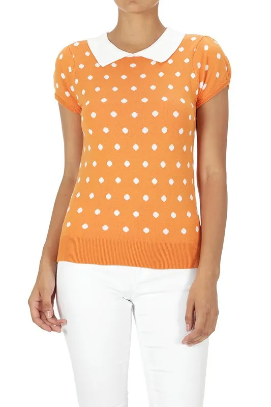 Puffed Cap Sleeve Polka Dot Jacquard Sweater