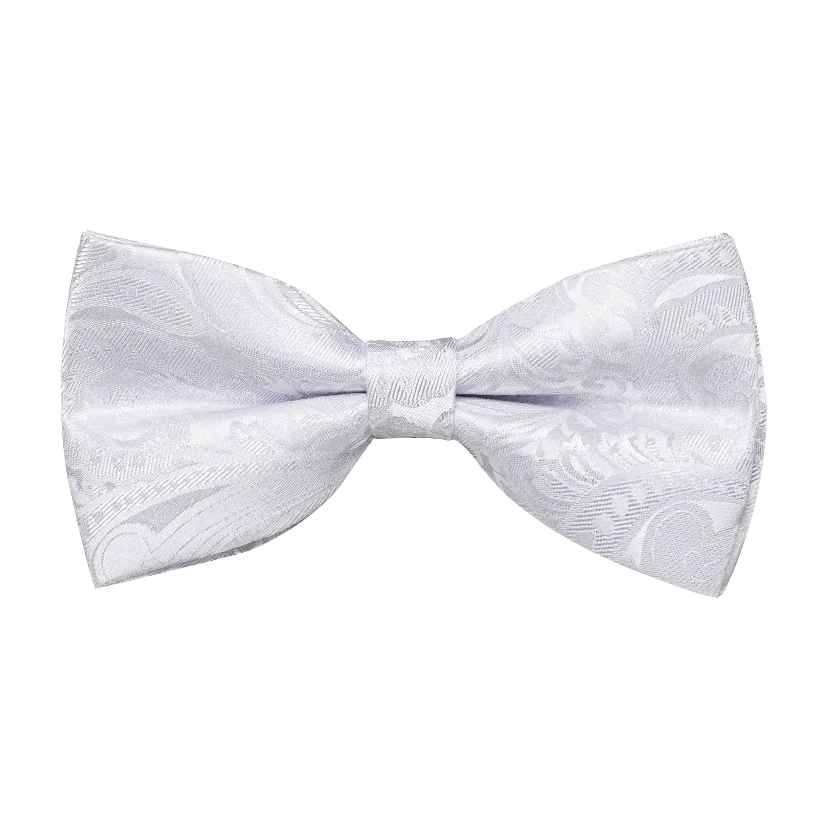 Pure White Paisley Jacquard Silk Men's Vest Bow Tie Handkerchief Cufflinks Set