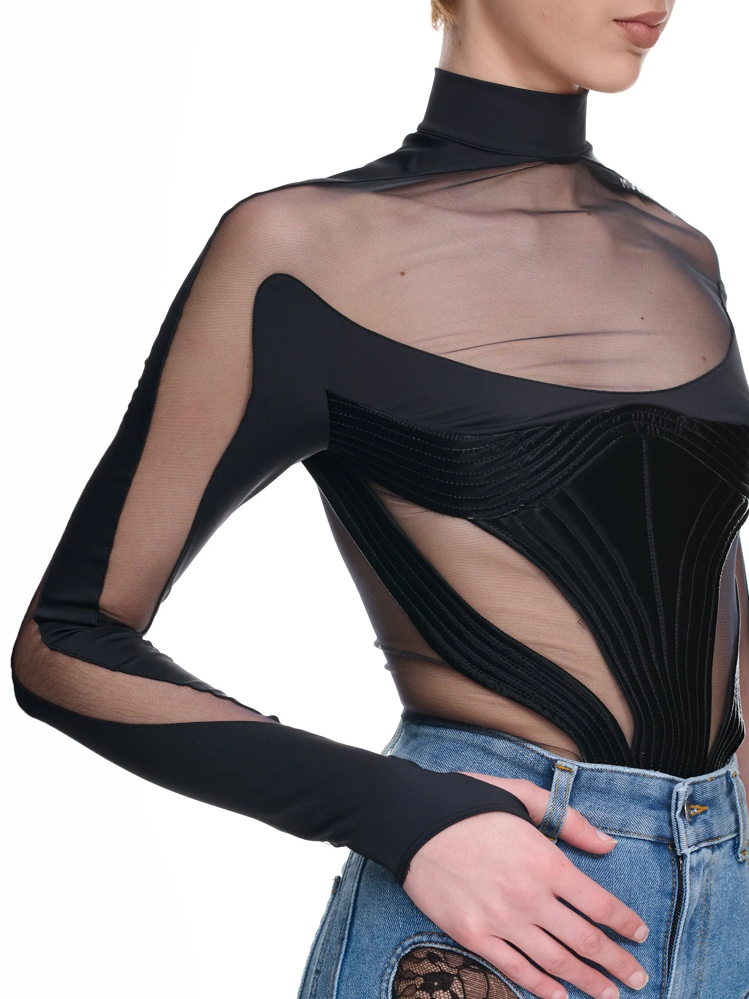 Quilted Illusion Bodysuit (1BO0194842-B1999-BLACK-BIMATER)