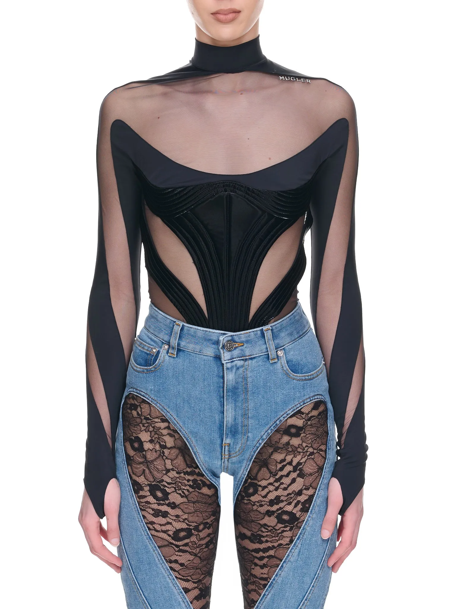 Quilted Illusion Bodysuit (1BO0194842-B1999-BLACK-BIMATER)