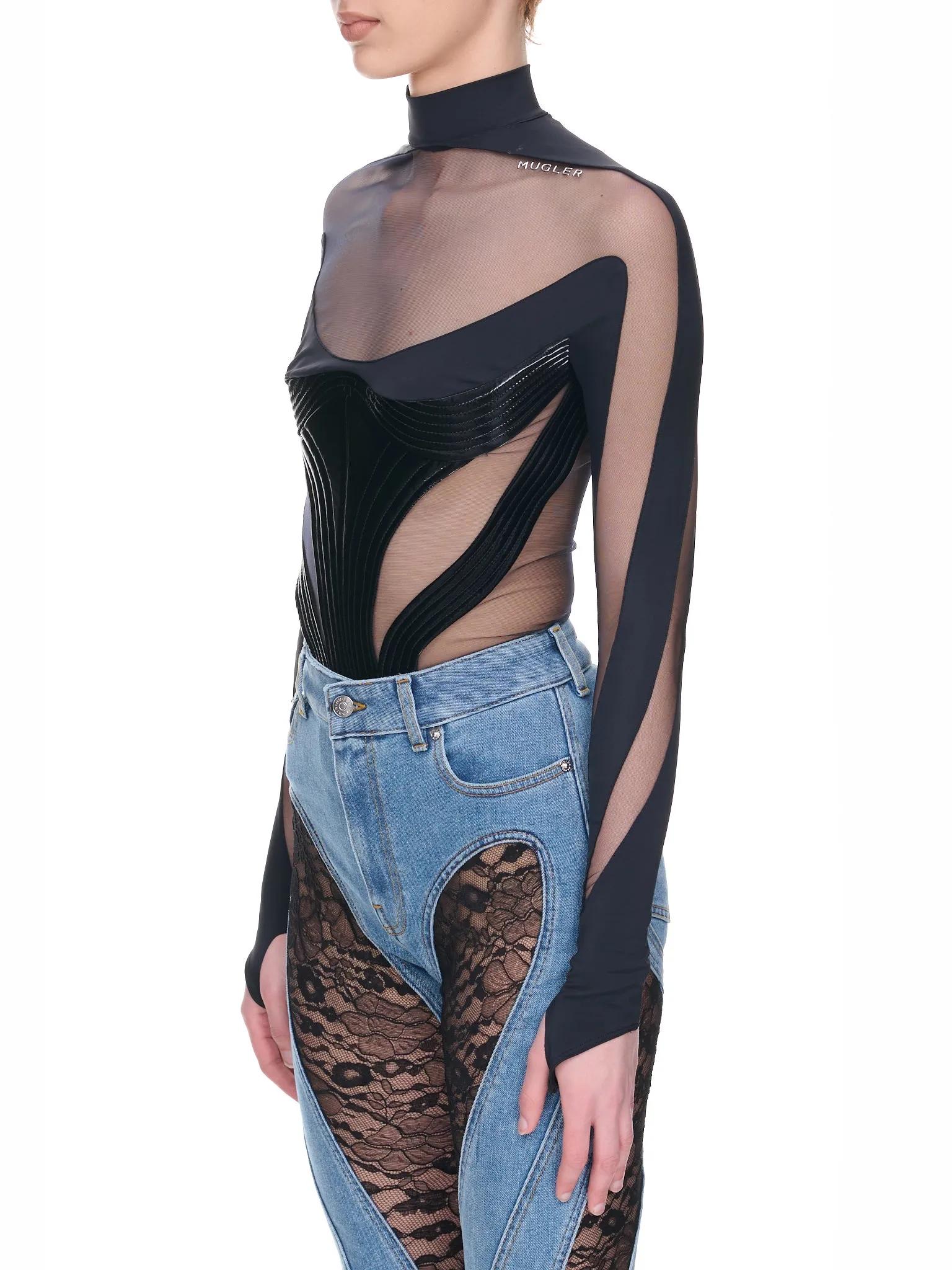 Quilted Illusion Bodysuit (1BO0194842-B1999-BLACK-BIMATER)