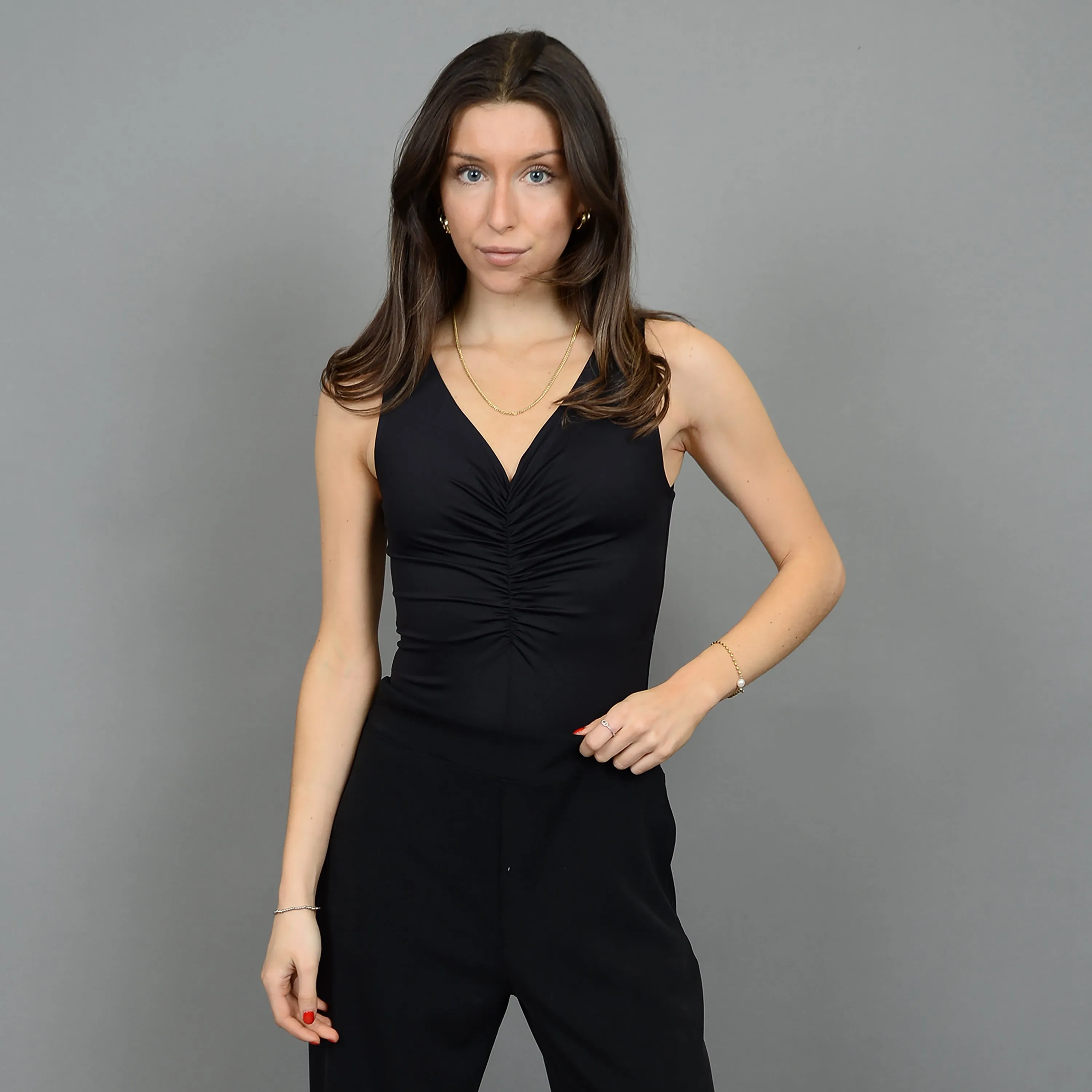 RDI Viola Sleeveless V-Neck Shirred Bodysuit