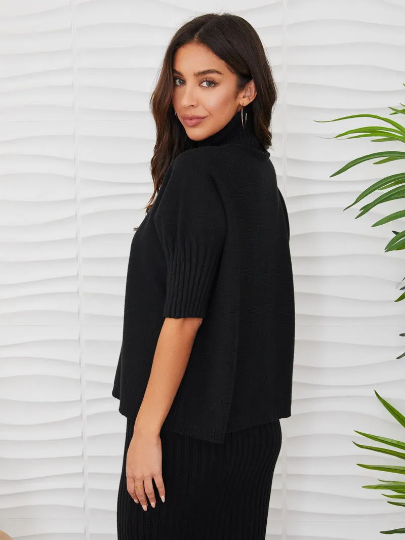 Refined Ribbed Turtleneck Sweater - Black