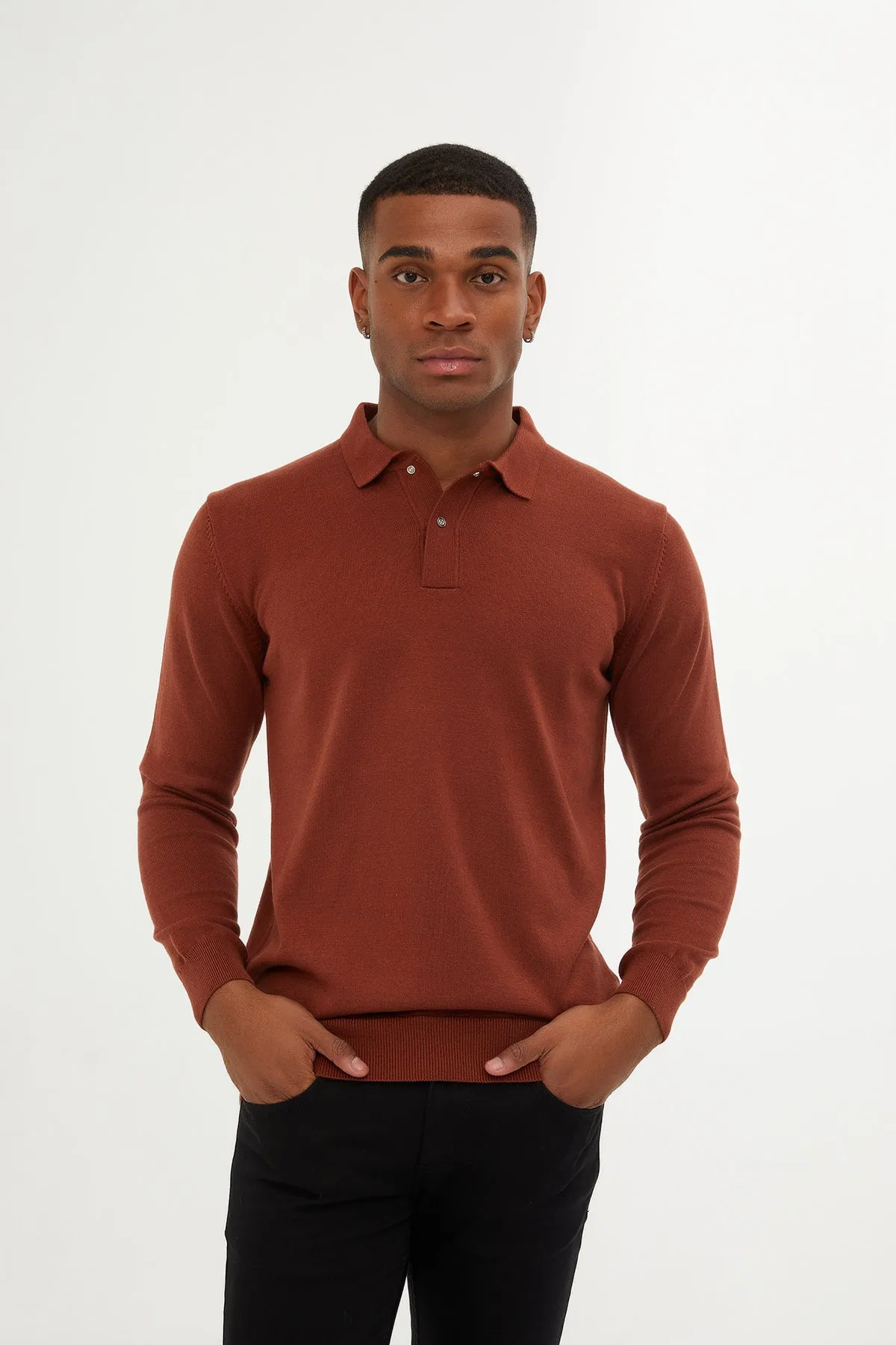 Regular Fit Cotton Blend Brick Polo Sweater