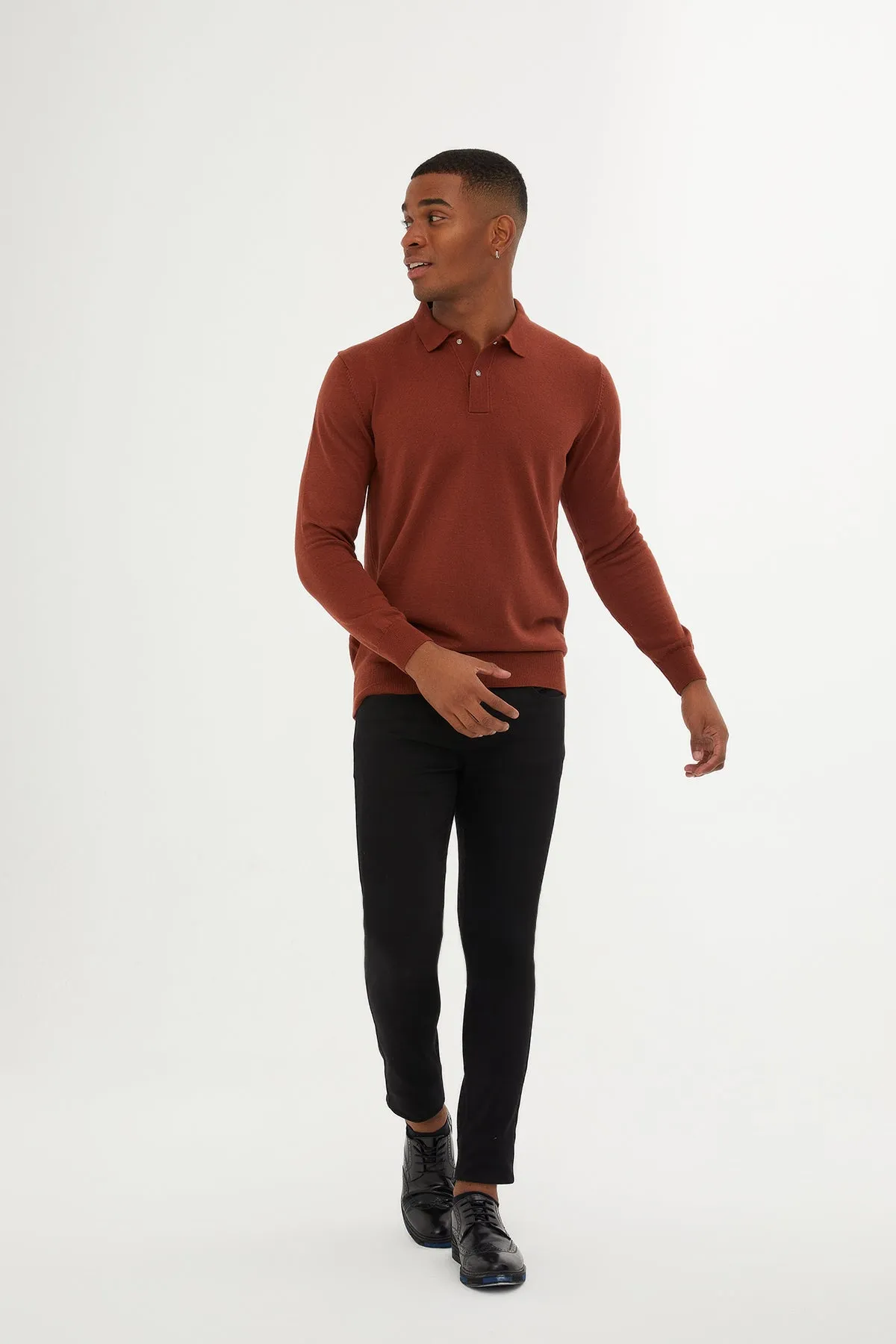 Regular Fit Cotton Blend Brick Polo Sweater