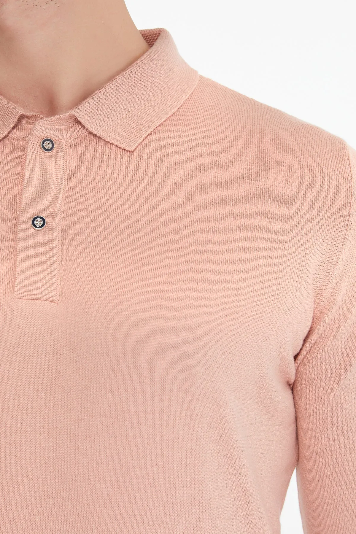 Regular Fit Cotton Blend Salmon Polo Sweater