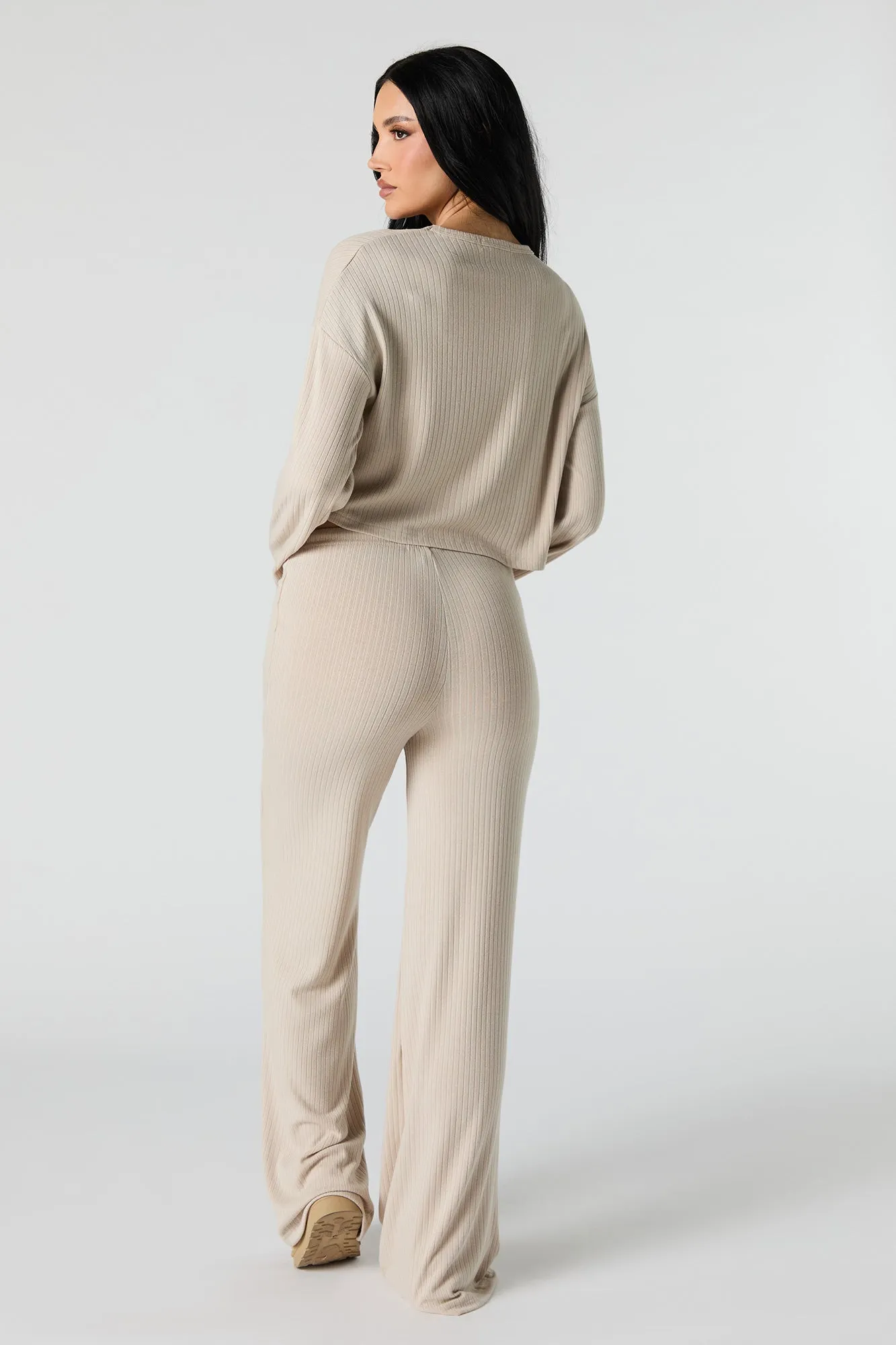 Ribbed Knit Wide Leg Drawstring Pant