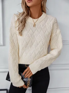 Round Neck Long Sleeve Woven Sweater | Winter Fashion | Sweaters