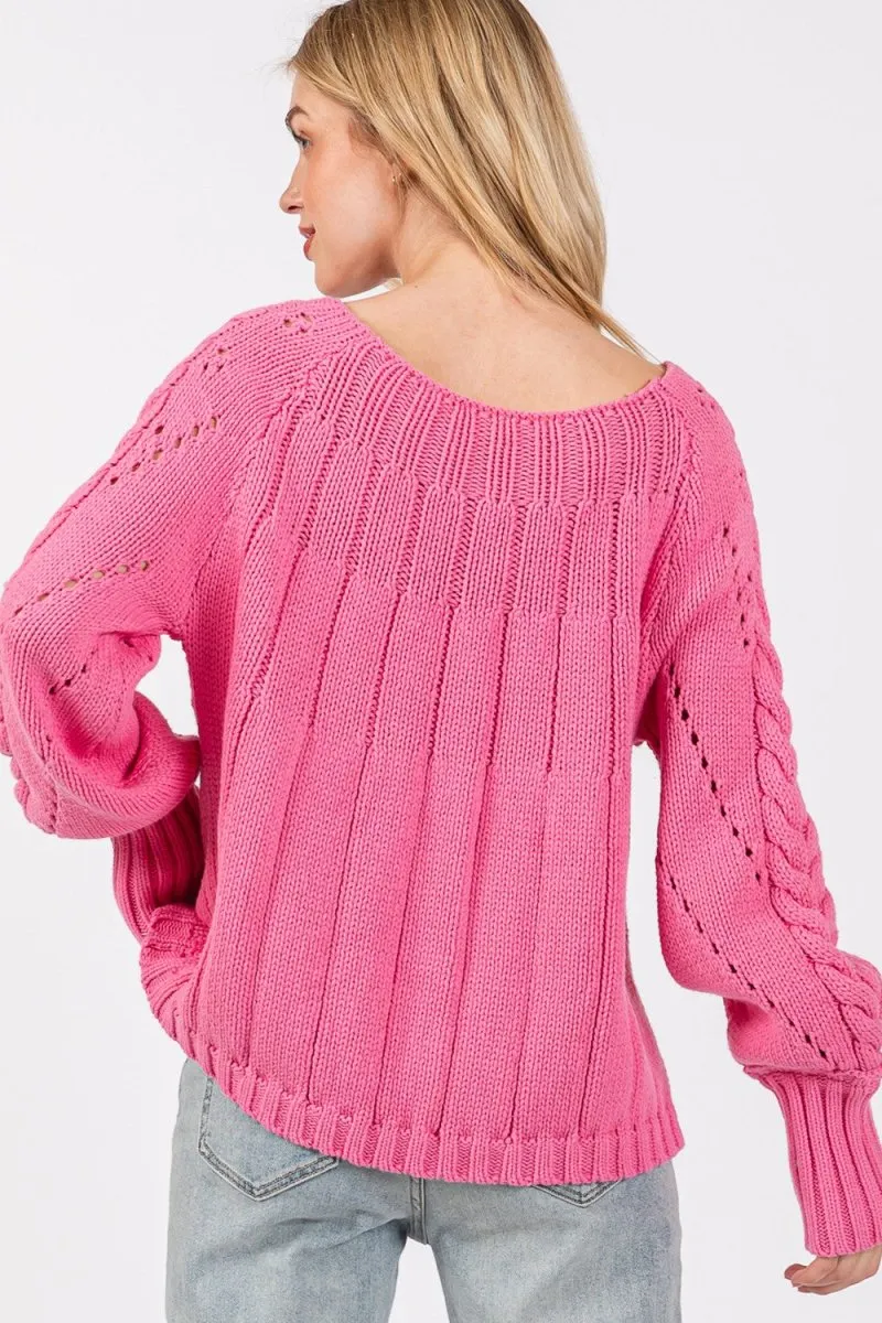 SAGE   FIG Cable-Knit Long Sleeve Sweater