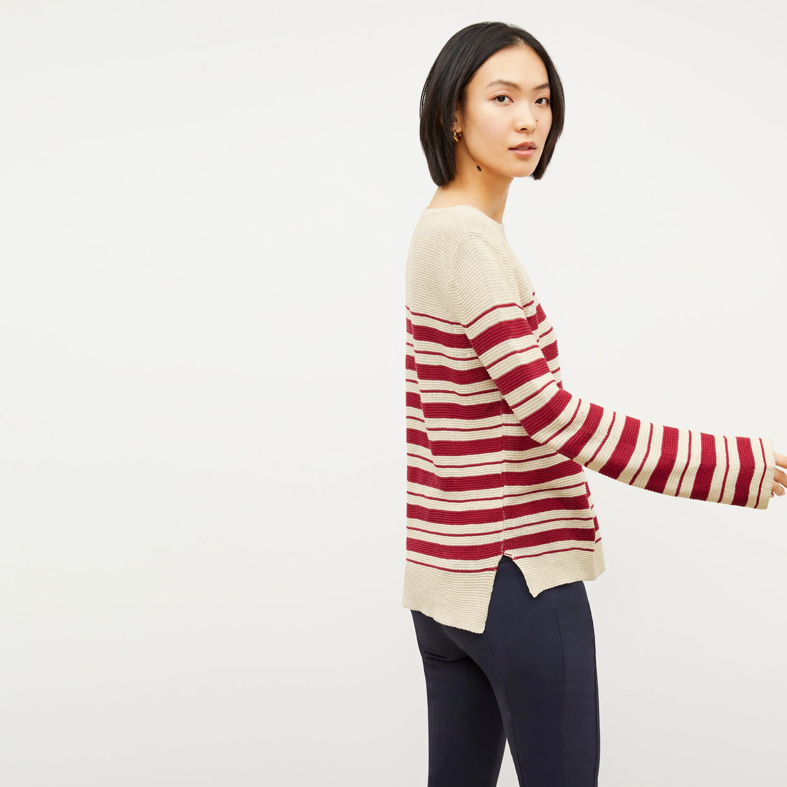 Samara Sweater - Knit Linen :: Crimson / Ivory