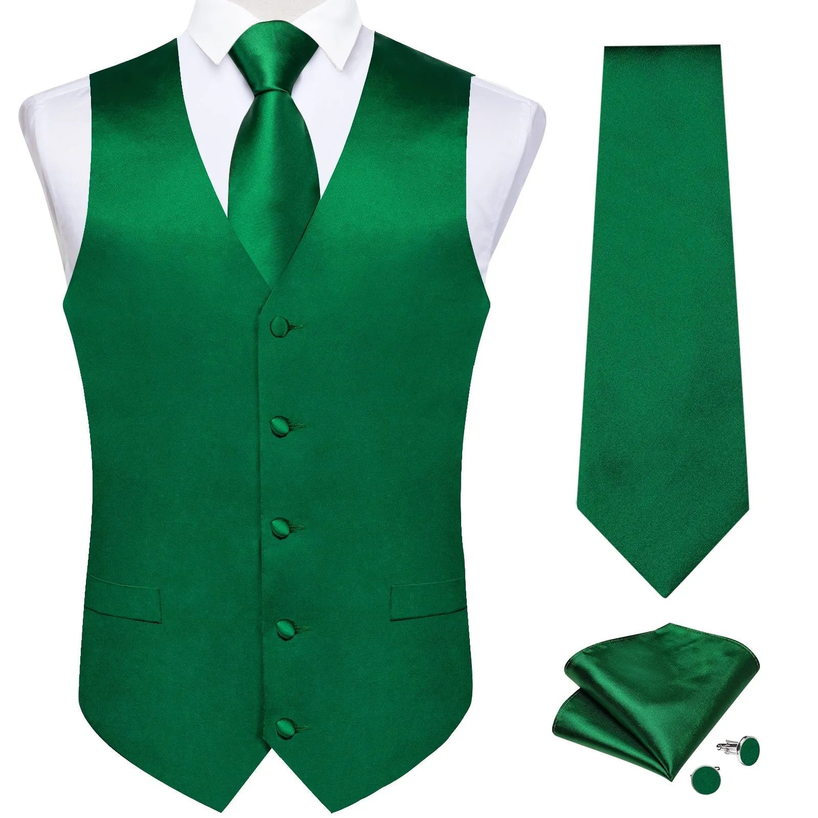 Satin Green Solid Men's Vest Tie Set