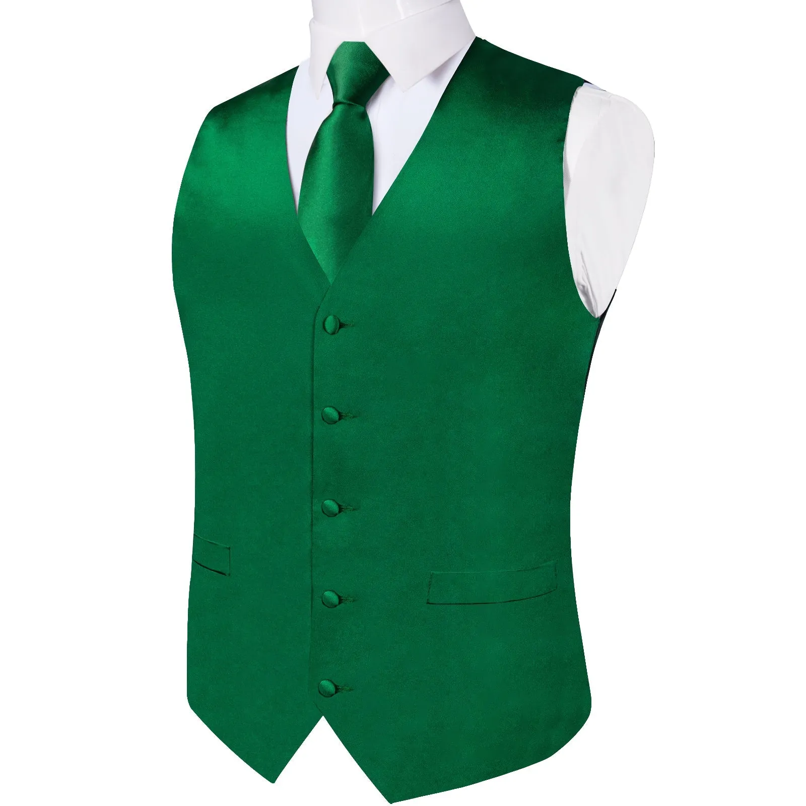 Satin Green Solid Men's Vest Tie Set