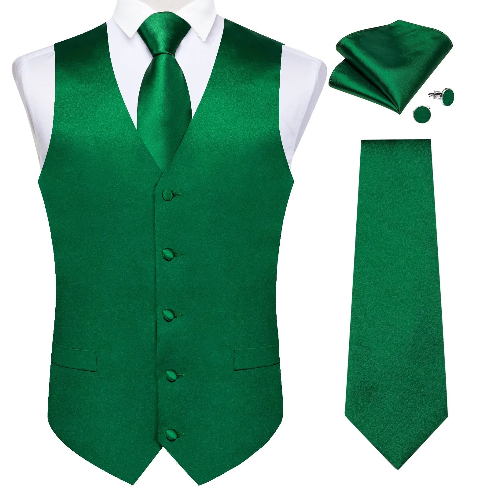 Satin Green Solid Men's Vest Tie Set