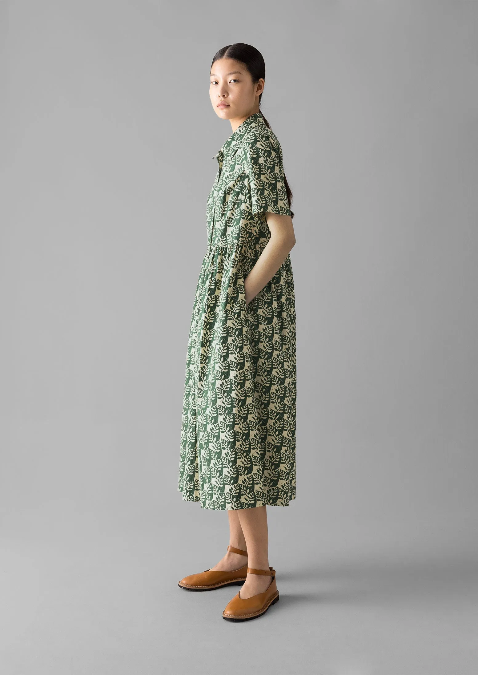 Selma Cotton Shirt Dress | Ecru/Serpentine Green