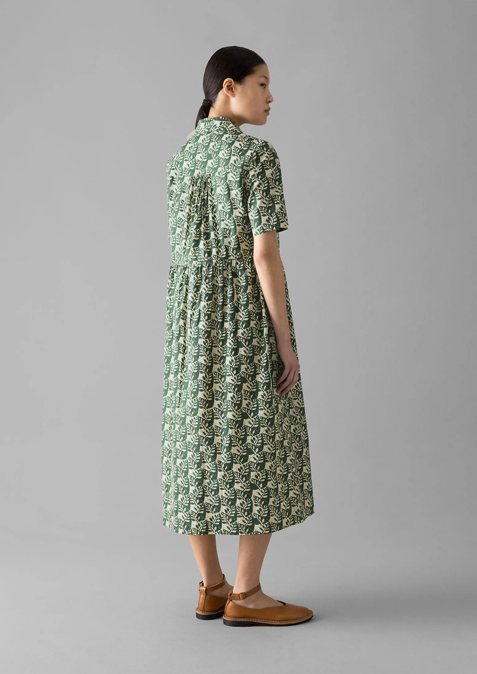 Selma Cotton Shirt Dress | Ecru/Serpentine Green