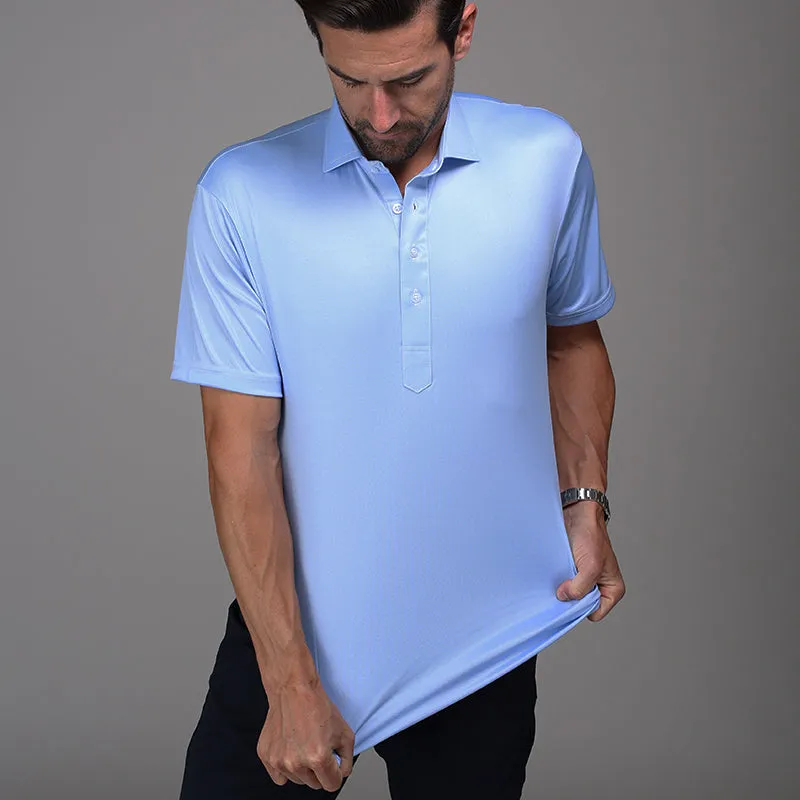 Semi-Spread Collar Polo Light Blue Herringbone