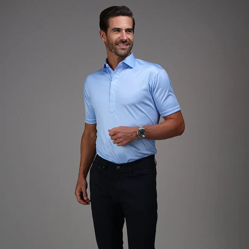 Semi-Spread Collar Polo Light Blue Herringbone