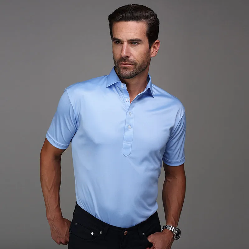 Semi-Spread Collar Polo Light Blue Herringbone