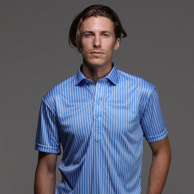 Semi-Spread Collar Polo Monaco Blue With White Stripe