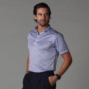 Semi-Spread Collar Polo Navy Gingham